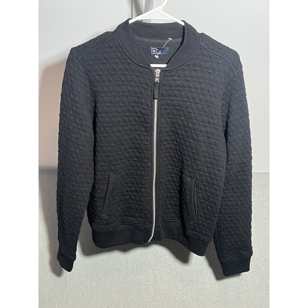 GAP Men's Black Quilted‎ Textured Full Zip Bomber Jacket Size M Medium